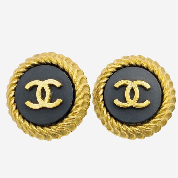 CHANEL Jewelry - Chanel Black and 24k Gold-Plated Clip-on Earrings